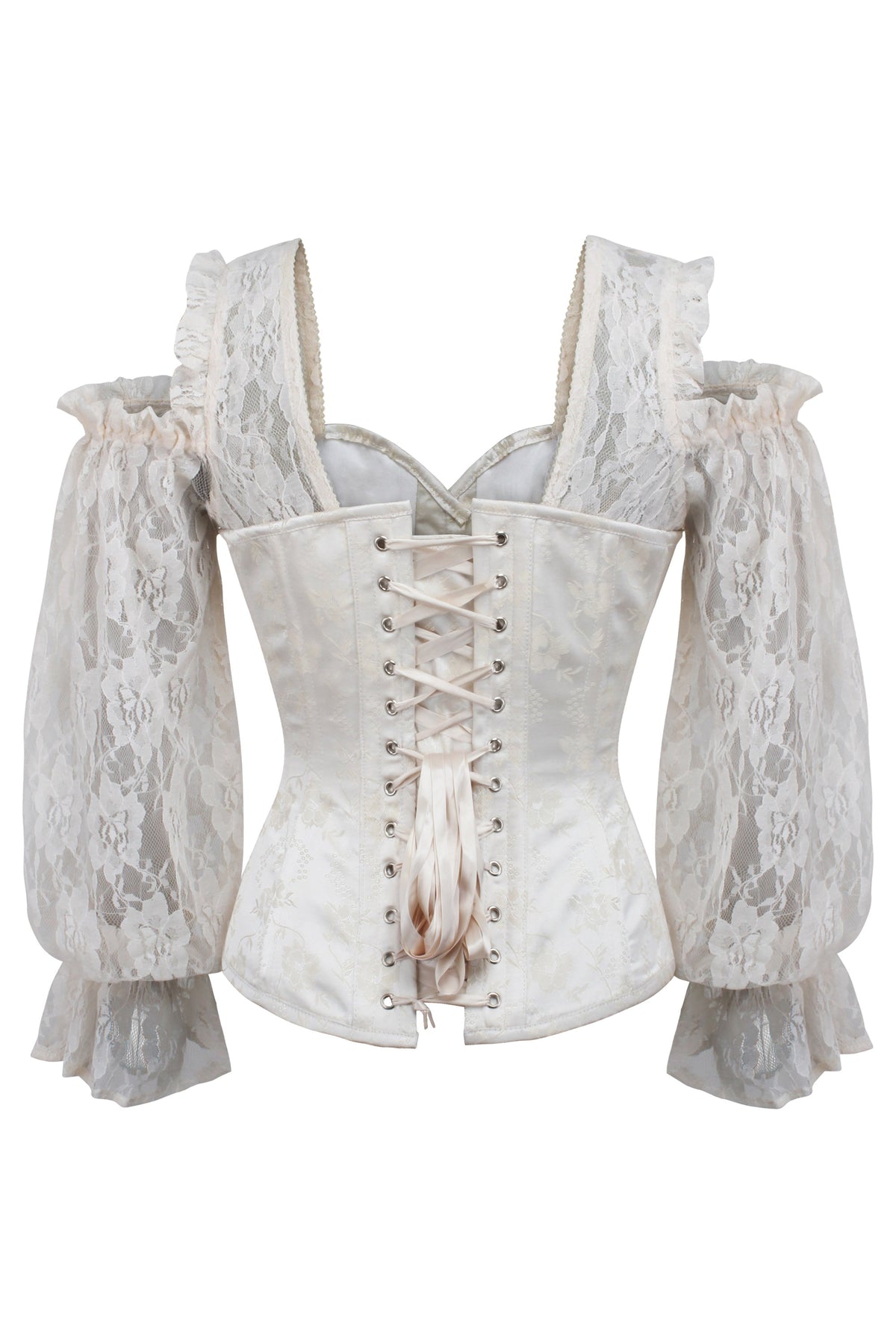 Ivory Brocade Overbust With Lace Sleeves
