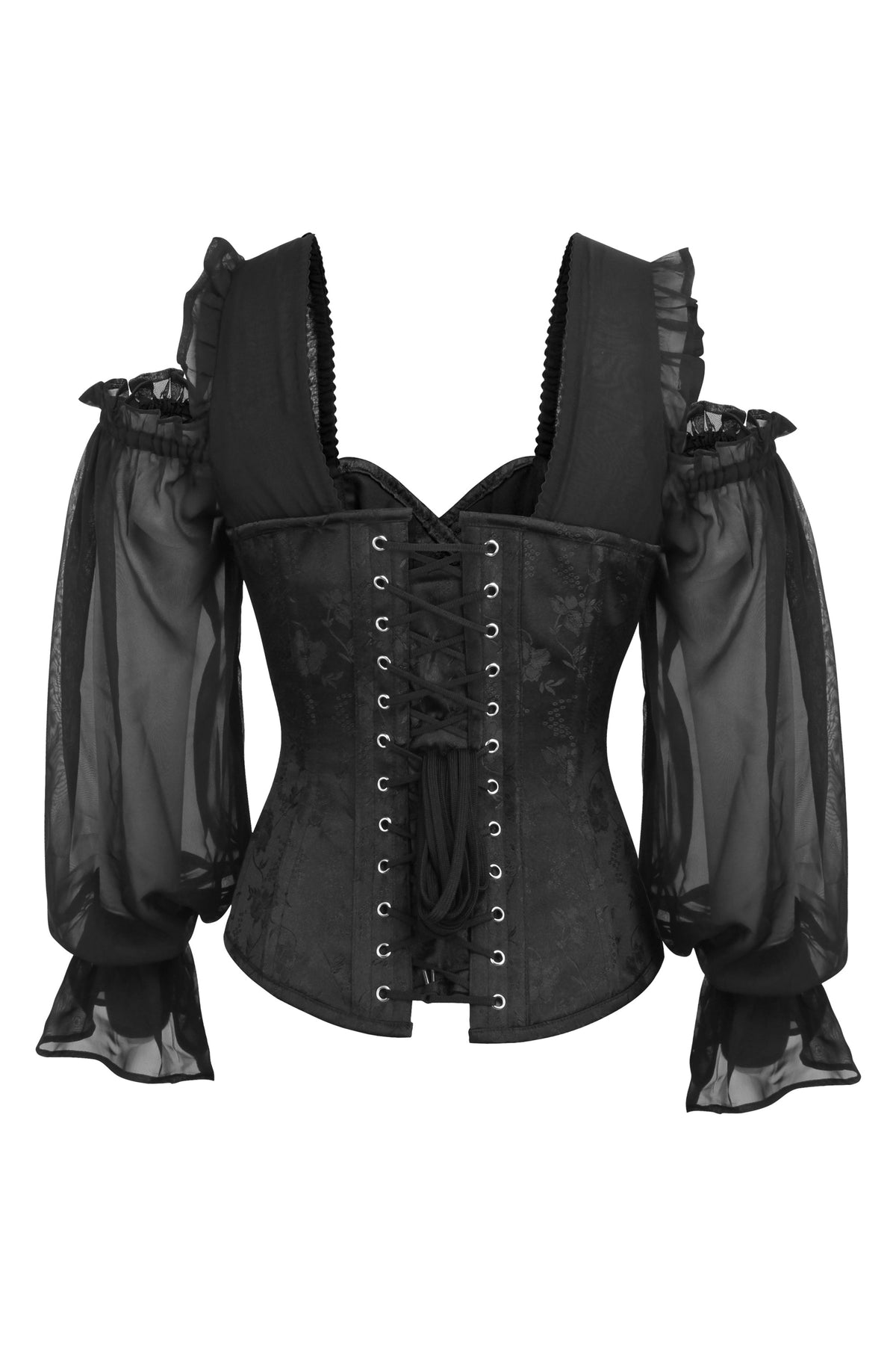 Black Brocade Corset Top With Chiffon Sleeves