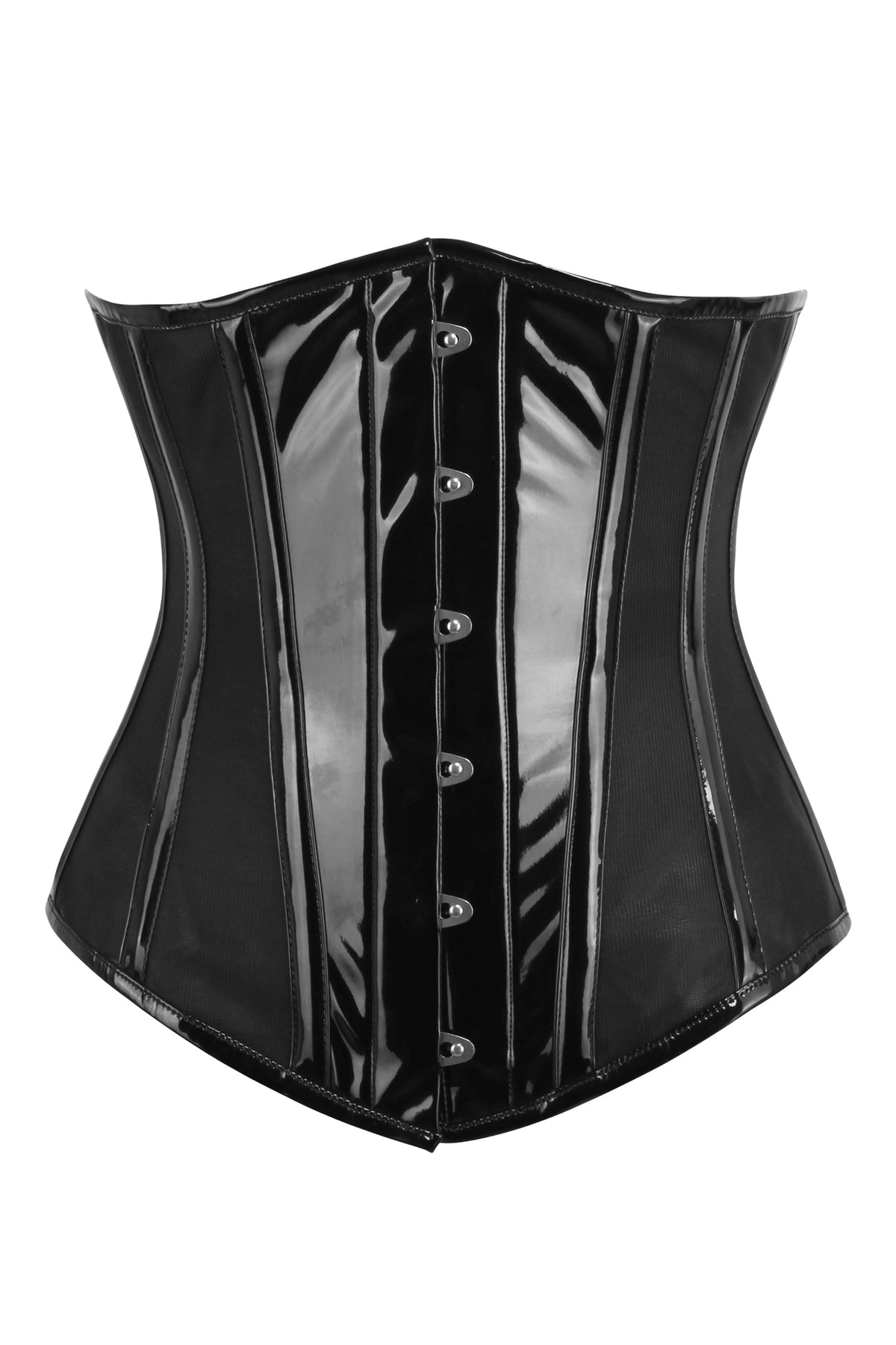 Black PVC Underbust Corset With Side Mesh Panels