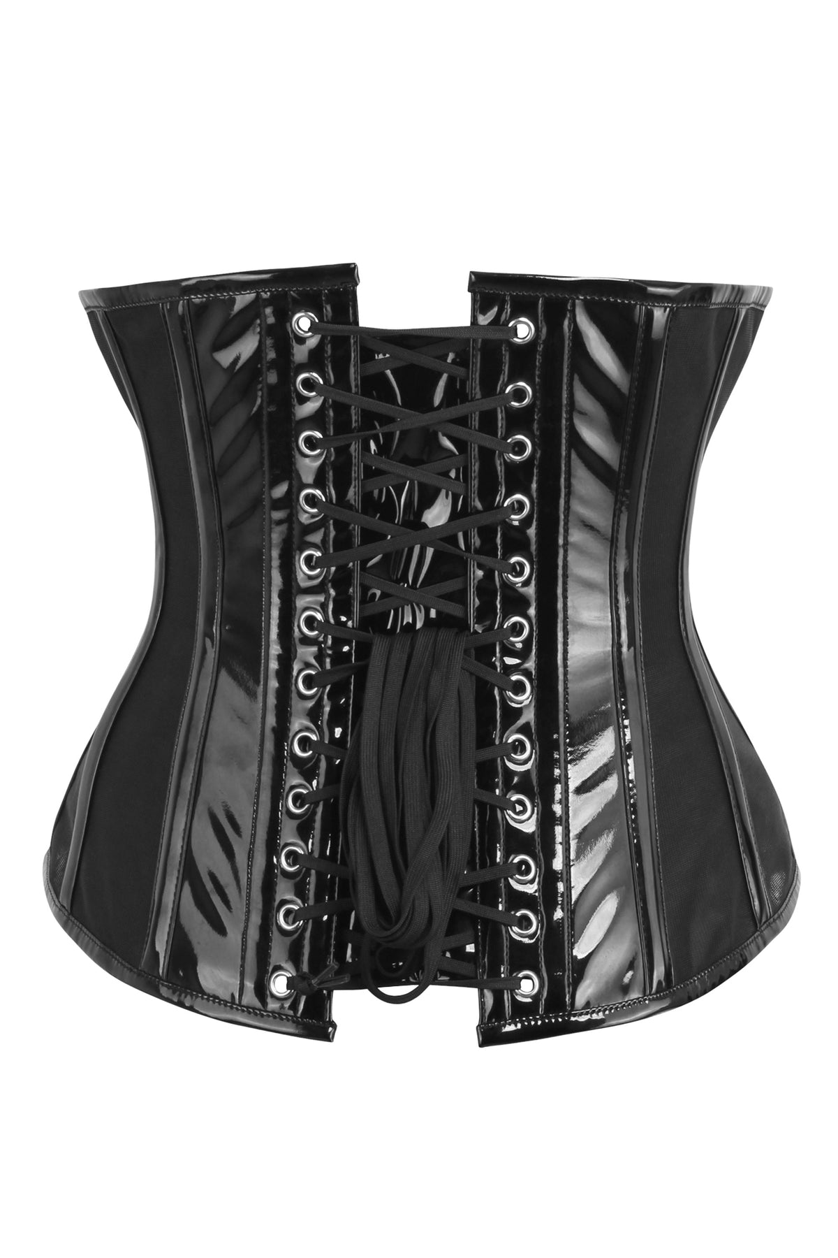 Black PVC Underbust Corset With Side Mesh Panels