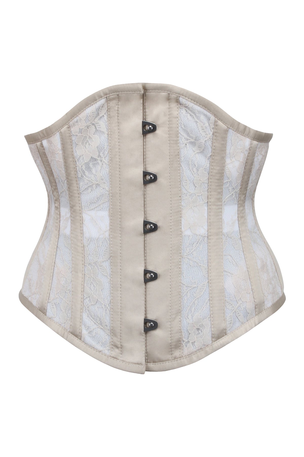 Champagne Mesh Underbust Corset With Floral Lace