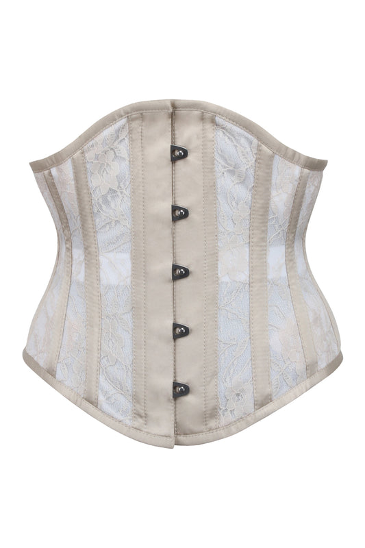 Champagne Mesh Underbust Corset With Floral Lace