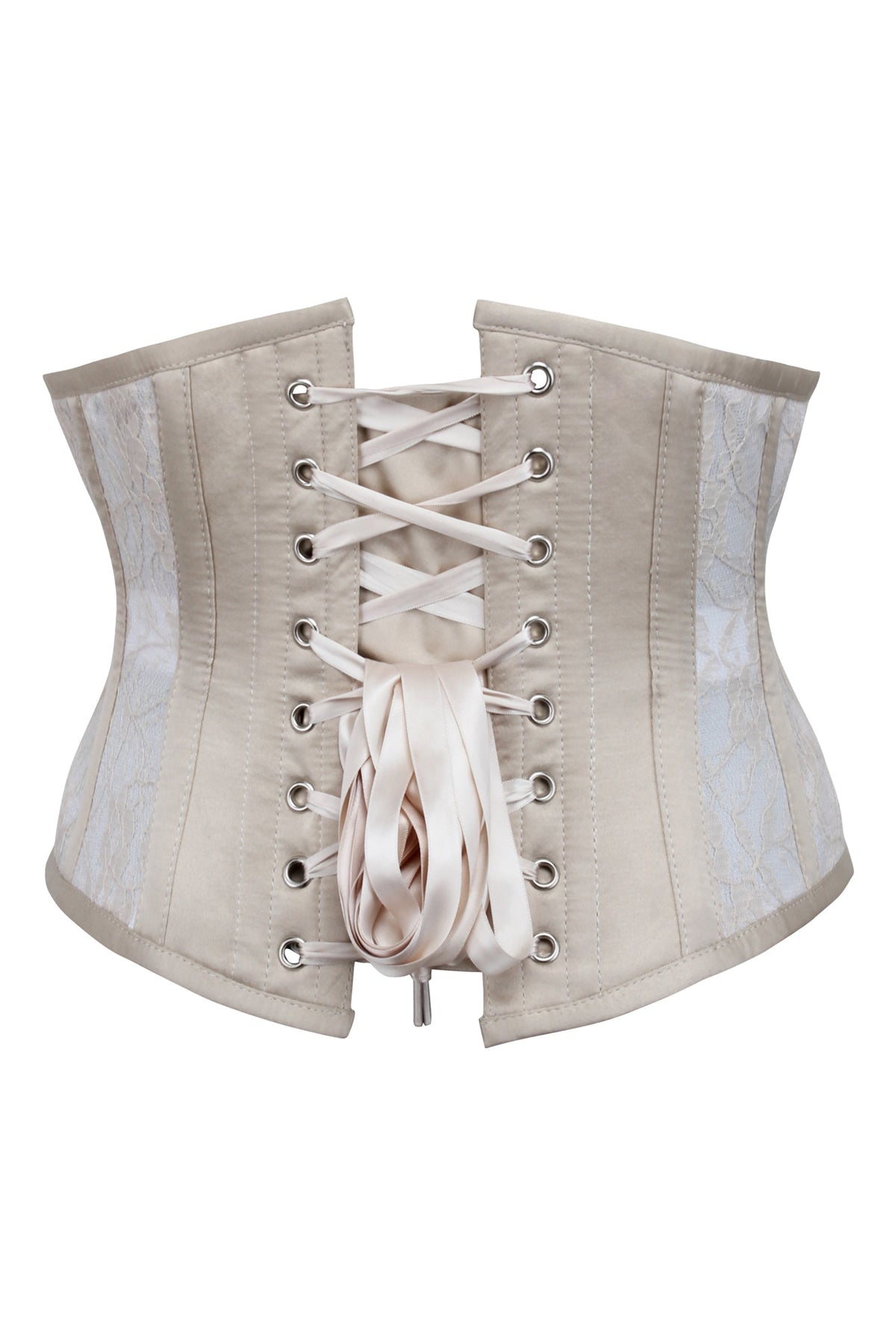 Champagne Mesh Underbust Corset With Floral Lace