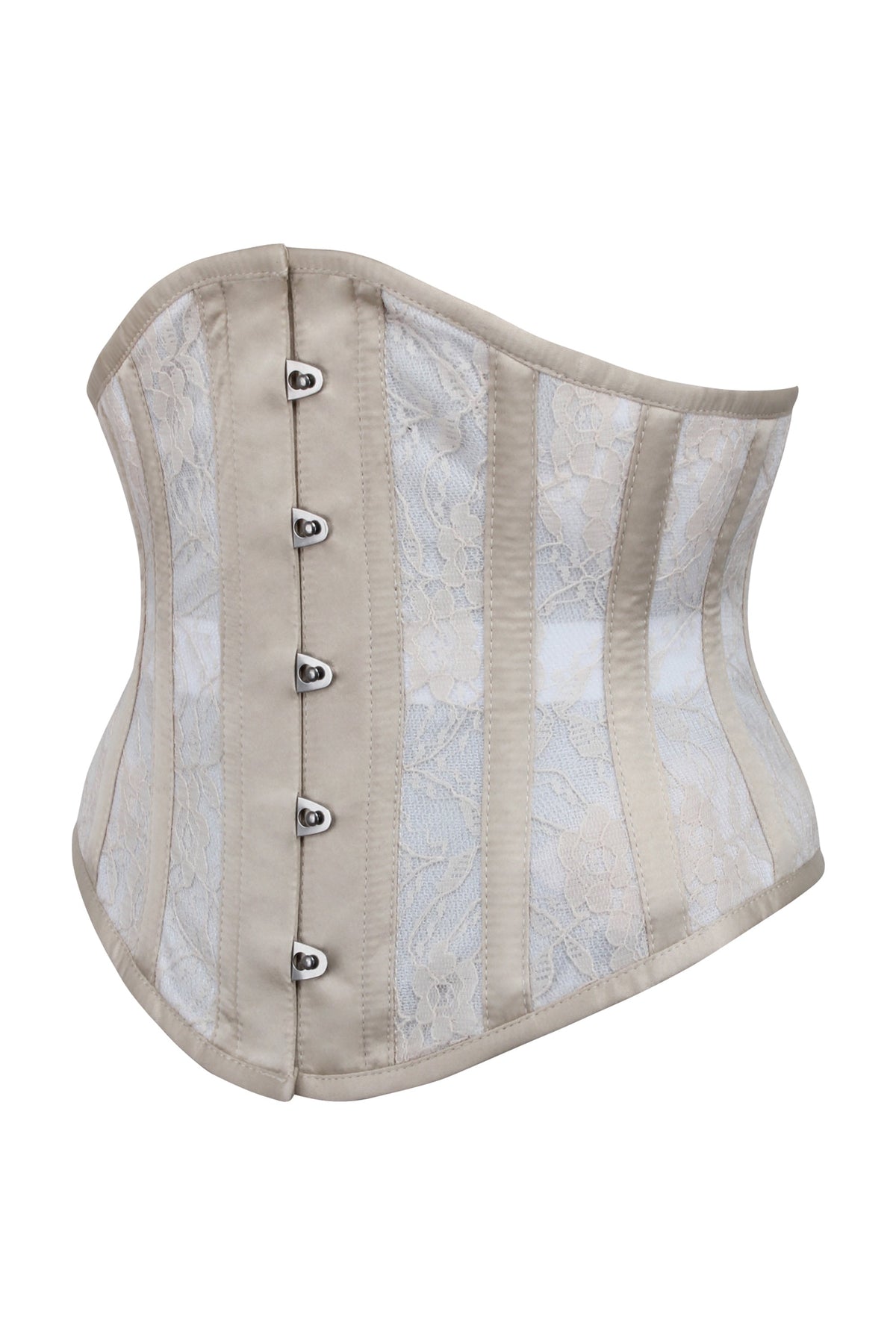 Champagne Mesh Underbust Corset With Floral Lace