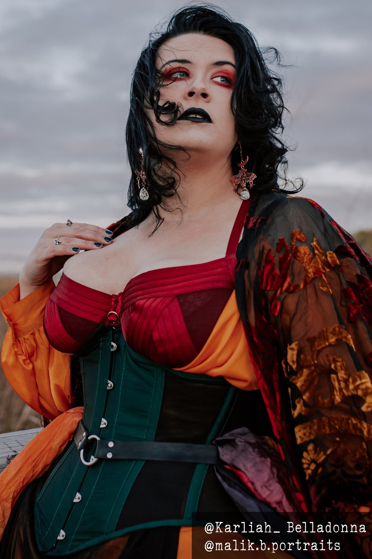Green Taffeta And Mesh Underbust Corset With Hip Panels