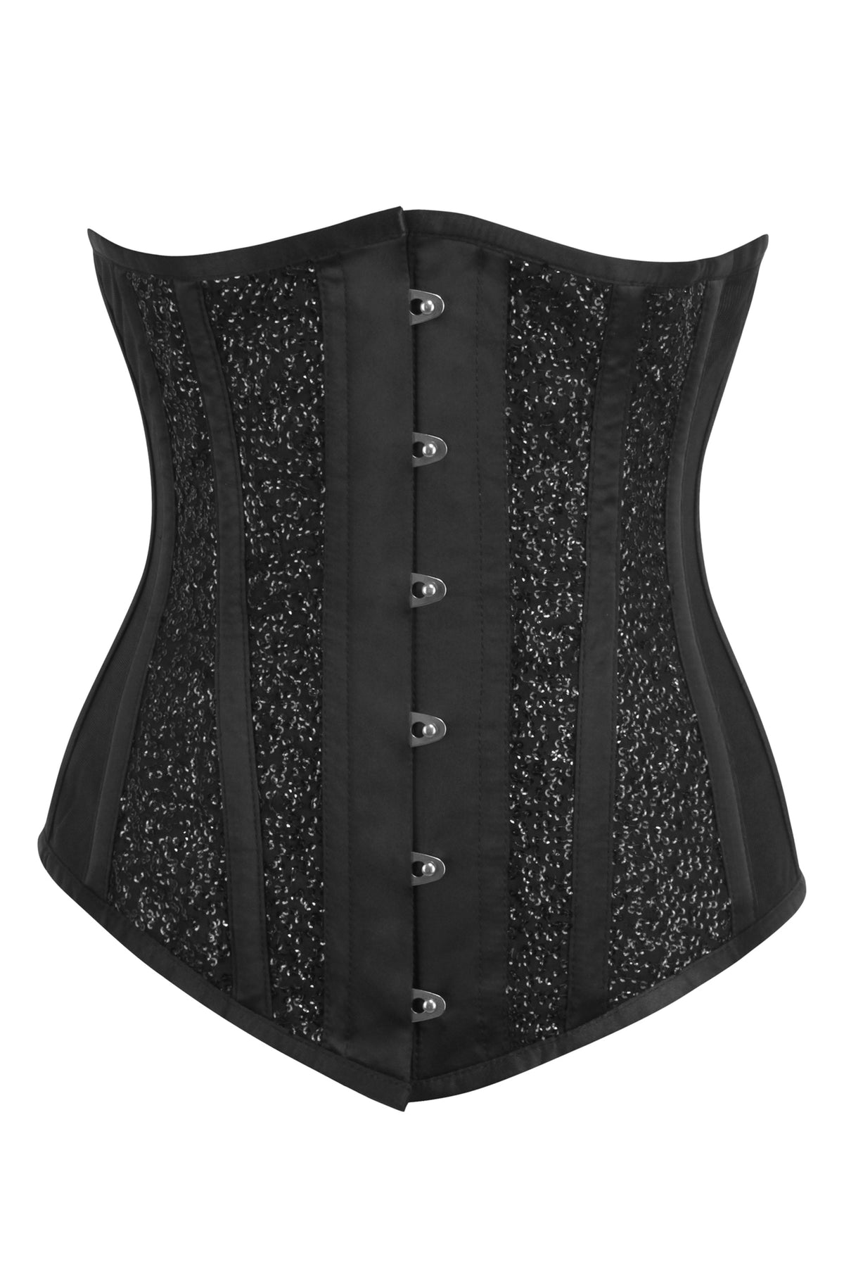 Black Mesh And Sequins Longline Underbust Corset