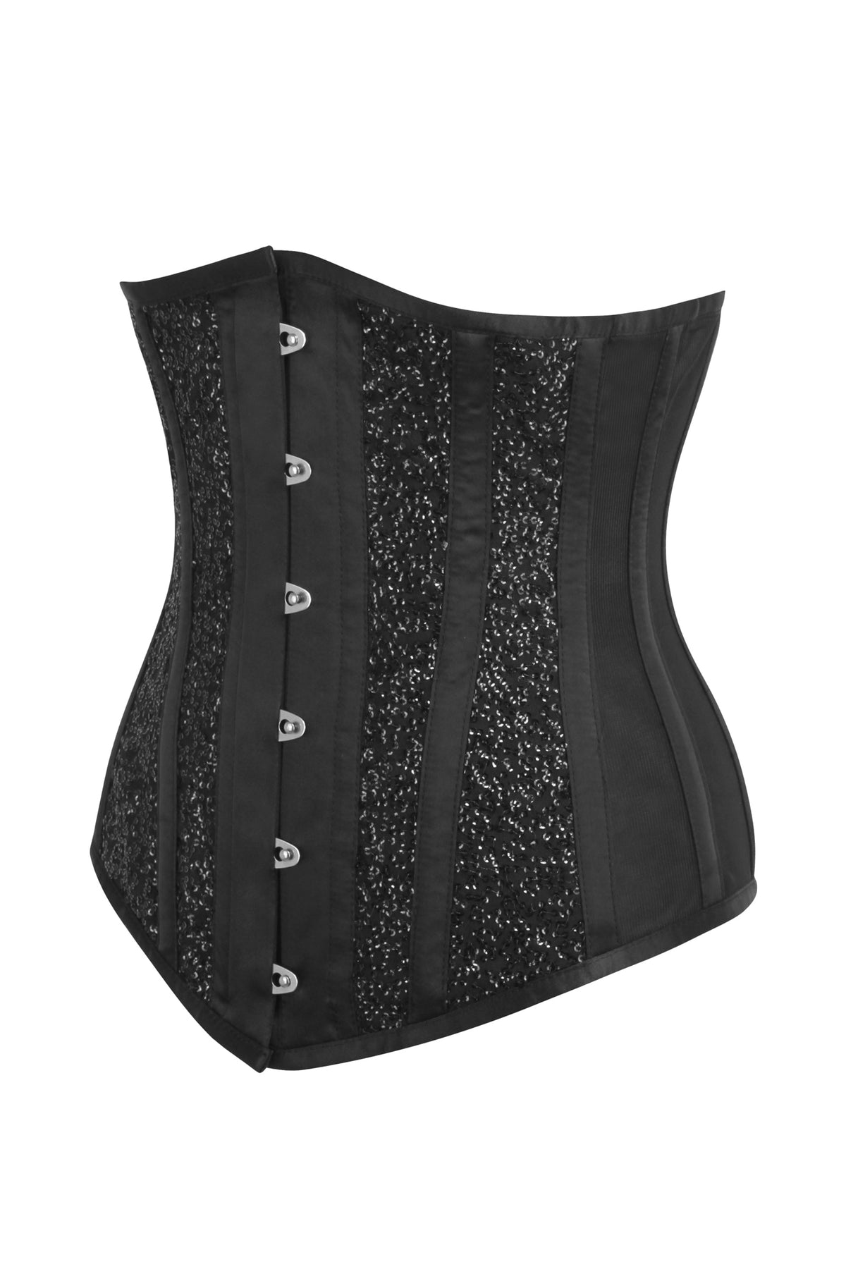 Black Mesh And Sequins Longline Underbust Corset