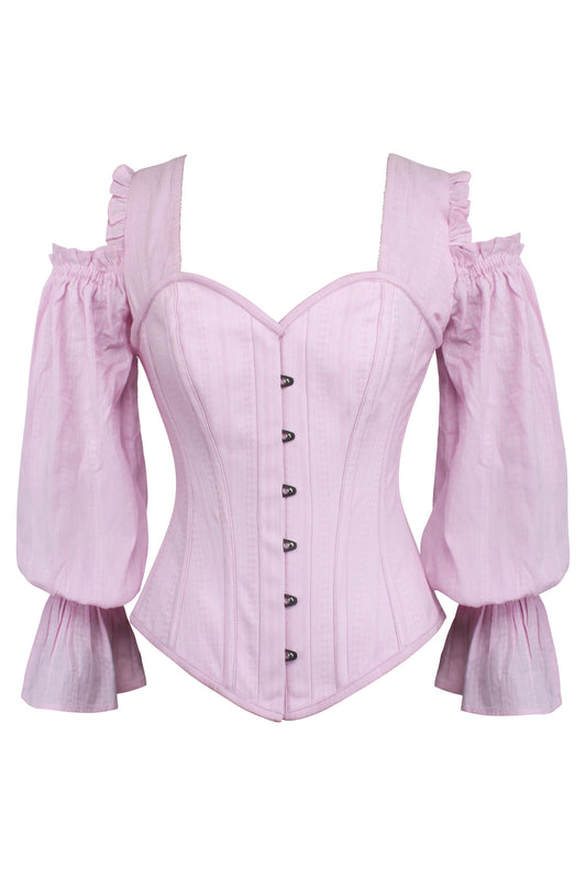 Pink Corset Top With Long Sleeves And A Cold Shoulder