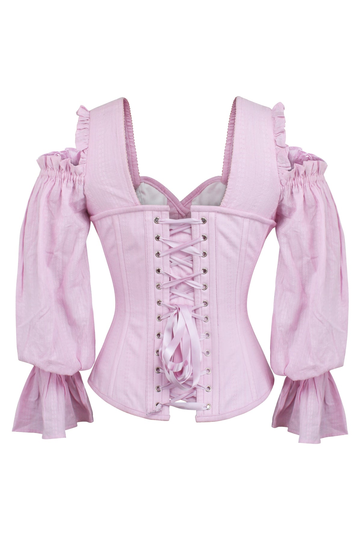 Pink Corset Top With Long Sleeves And A Cold Shoulder