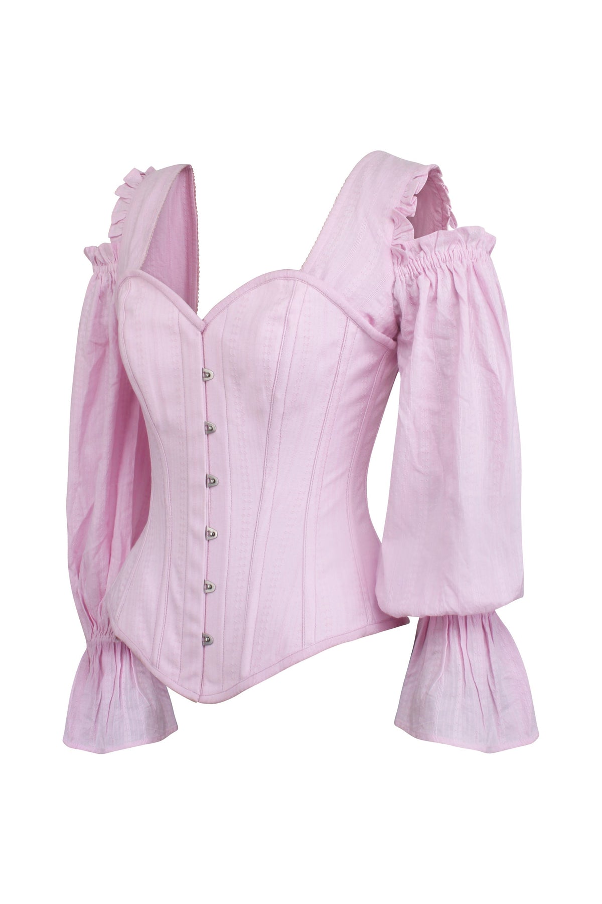Pink Corset Top With Long Sleeves And A Cold Shoulder