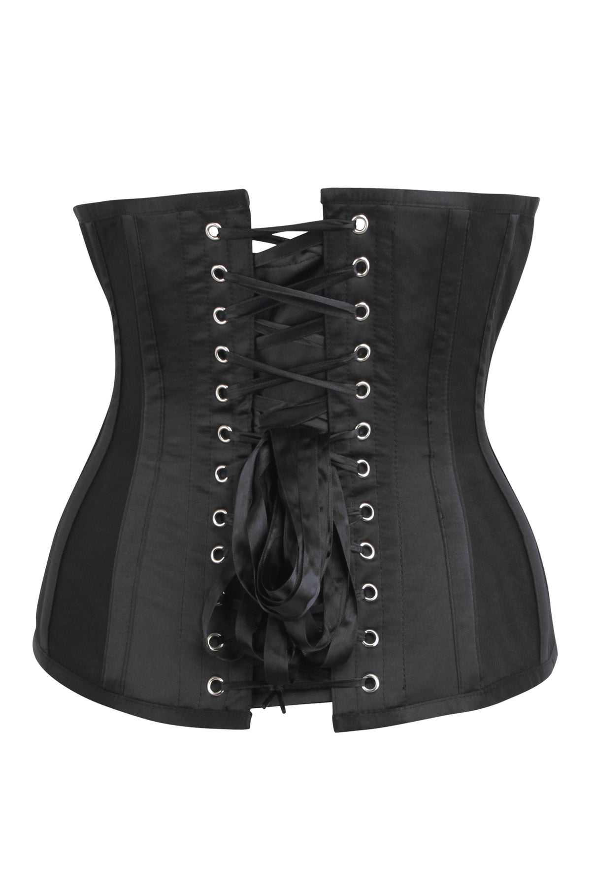 Black And Red Underbust Corset With Mesh Panels And Sequins