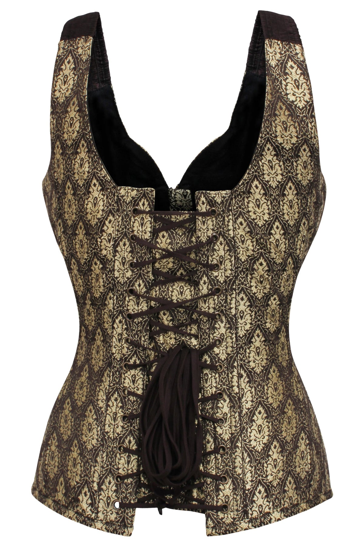 Brown And Gold Brocade Overbust With Zip Front