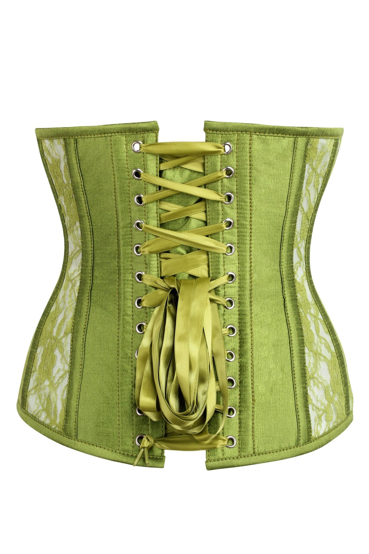 Longline Green Mesh Underbust Corset With Floral Lace