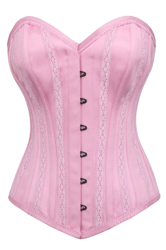 Pink Satin Overbust Corset With Lace Trims
