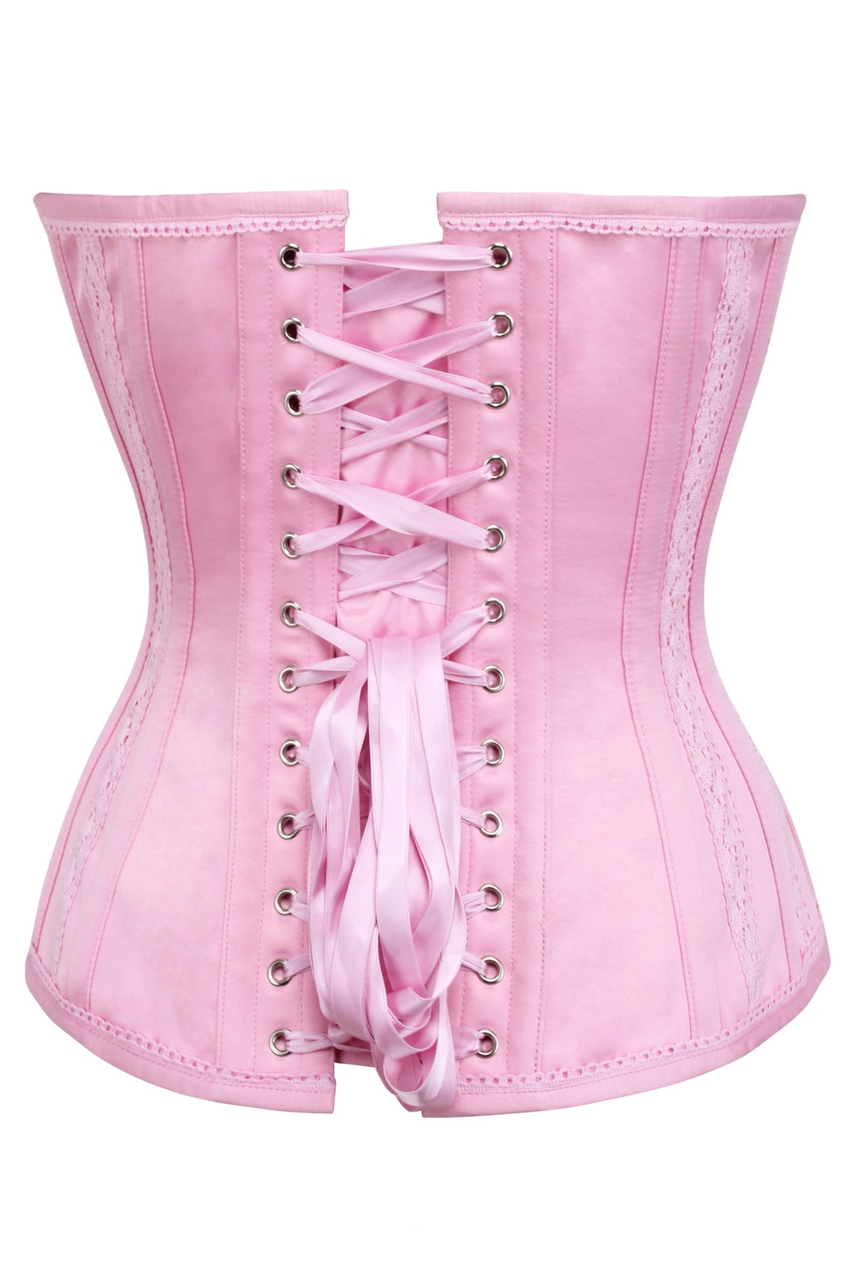 Pink Satin Overbust Corset With Lace Trims