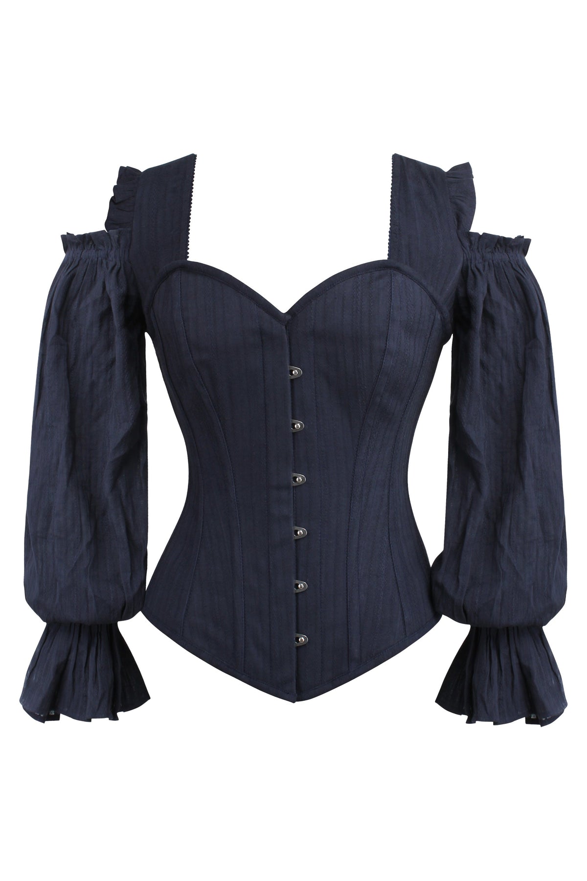 Long Sleeve Midnight Blue Corset With Cold Shoulder