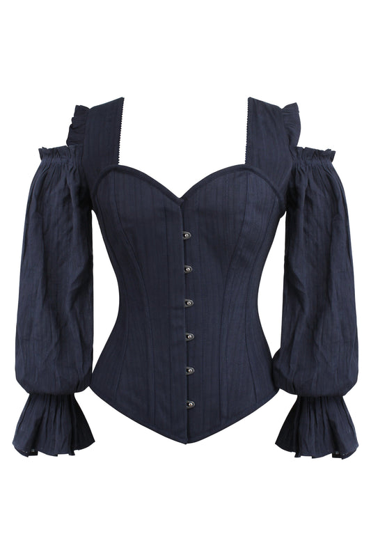 Long Sleeve Midnight Blue Corset With Cold Shoulder