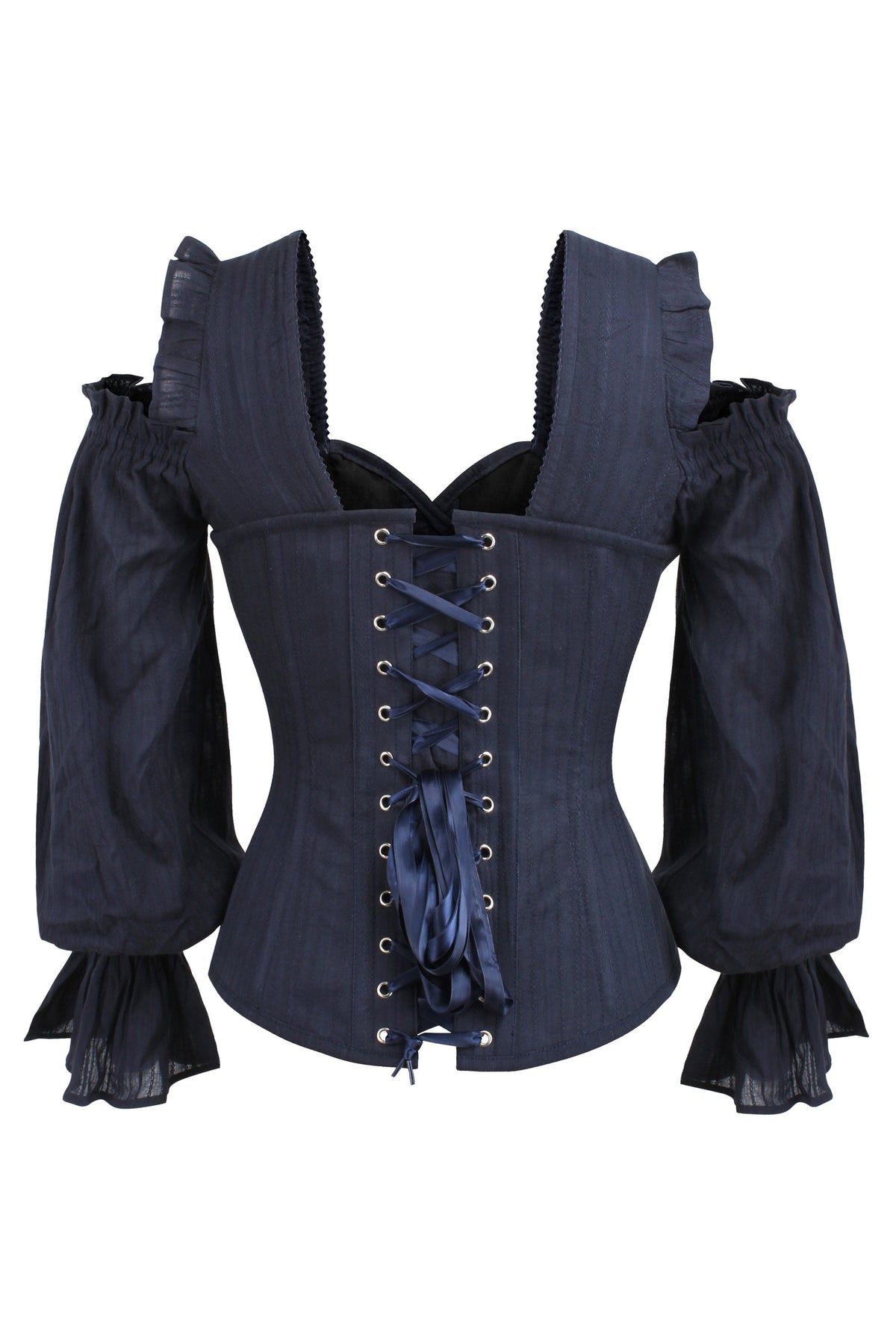 Long Sleeve Midnight Blue Corset With Cold Shoulder