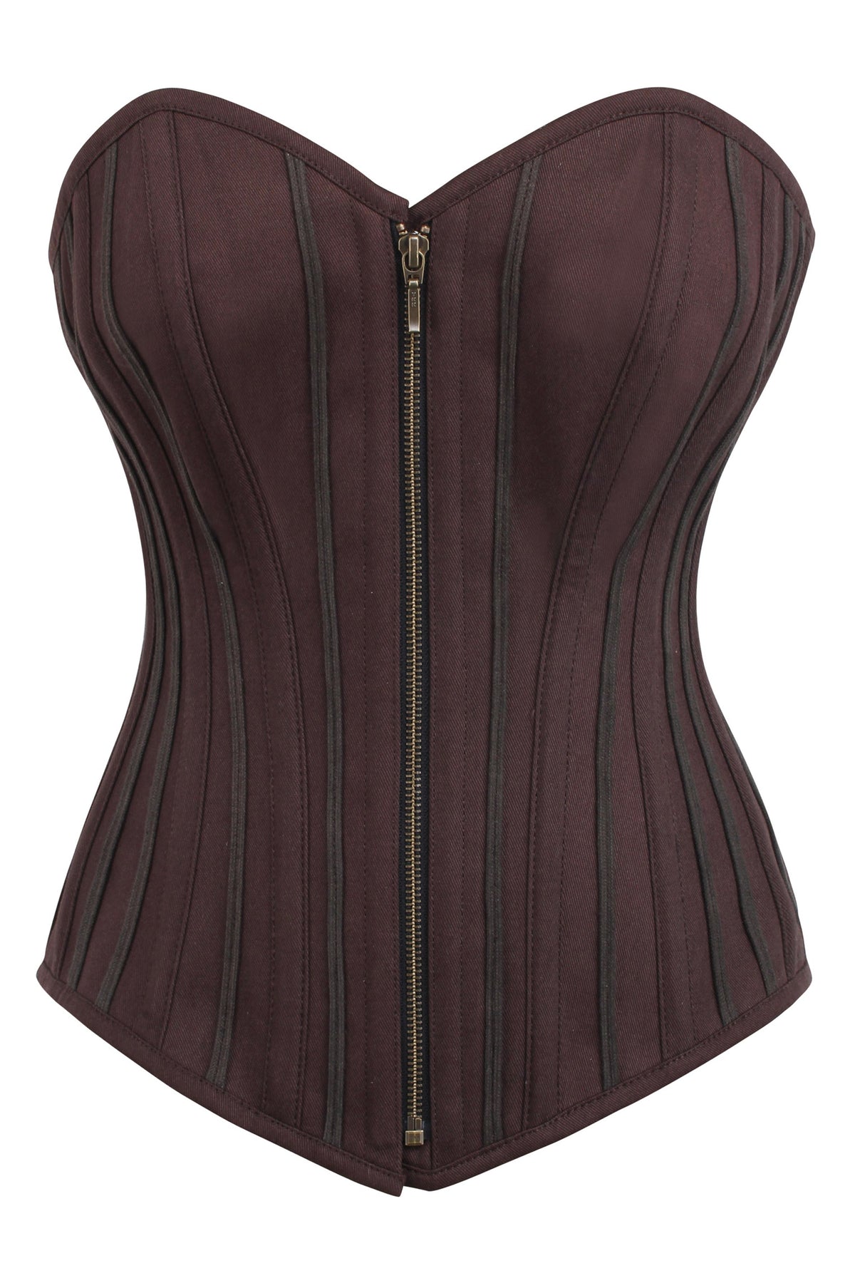 Brown Overbust Corset With Zip Front