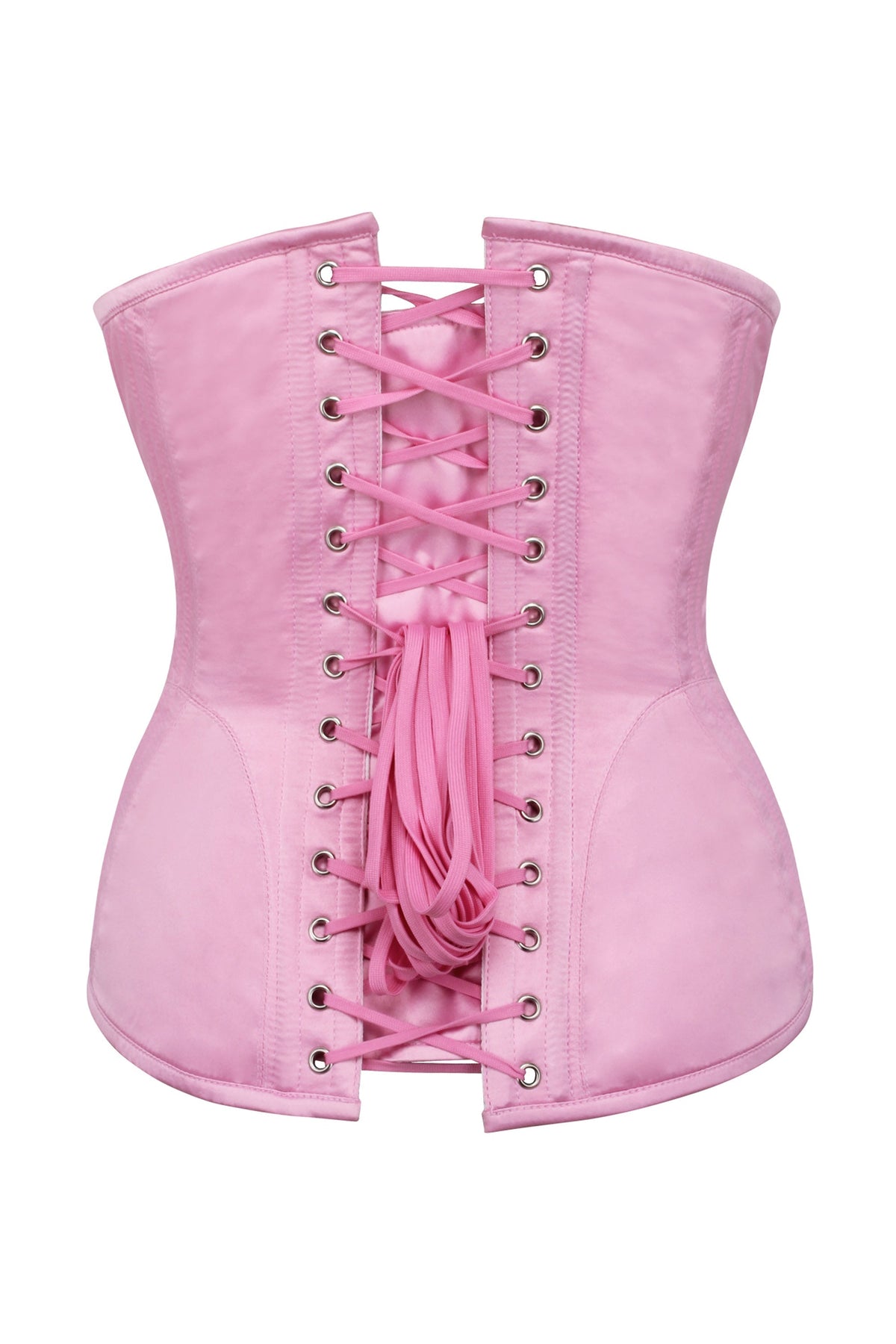 Pink Satin Longline Underbust Corset With Hip Panels