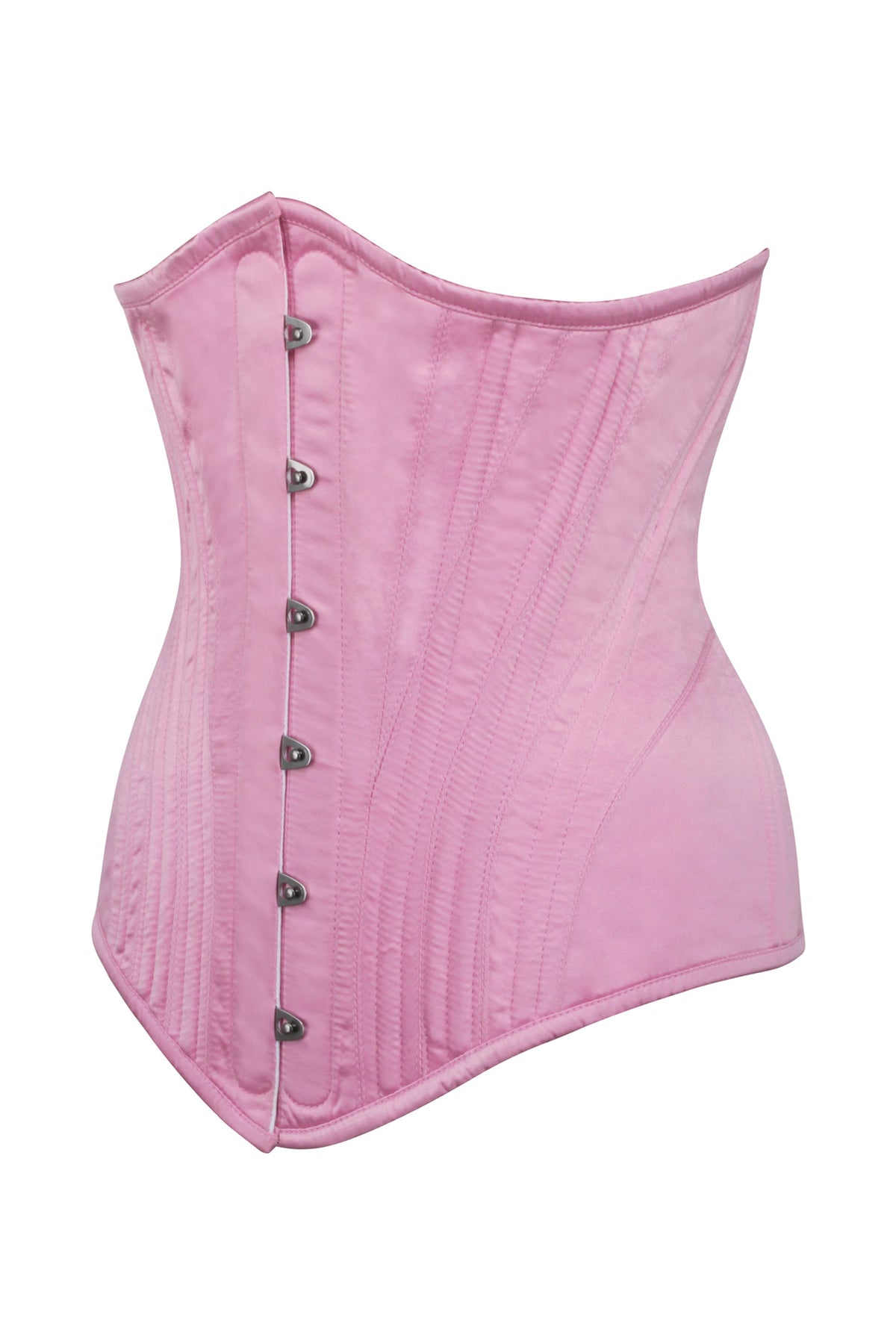 Pink Satin Longline Underbust Corset With Hip Panels