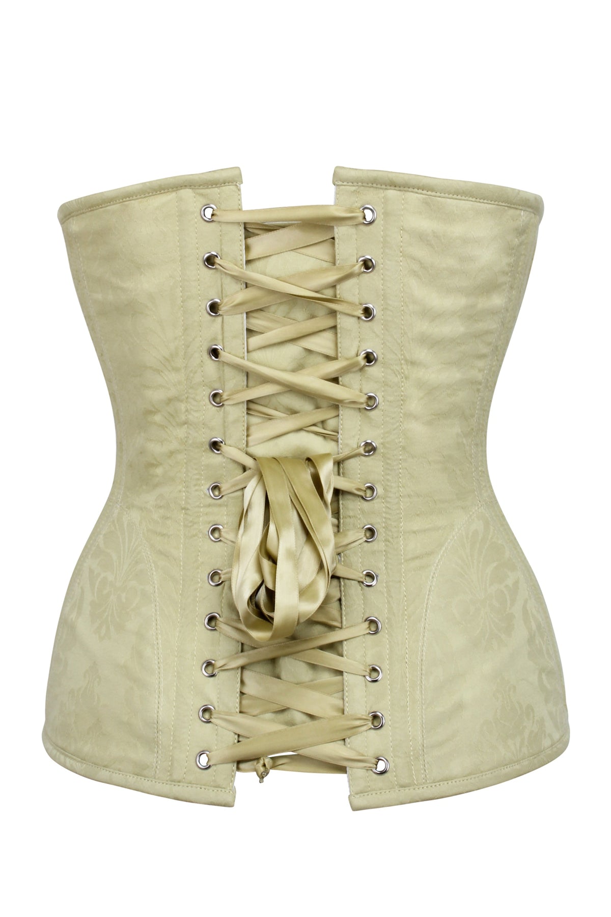 Pastel Brocade Longline Underbust Corset With Hip Panels