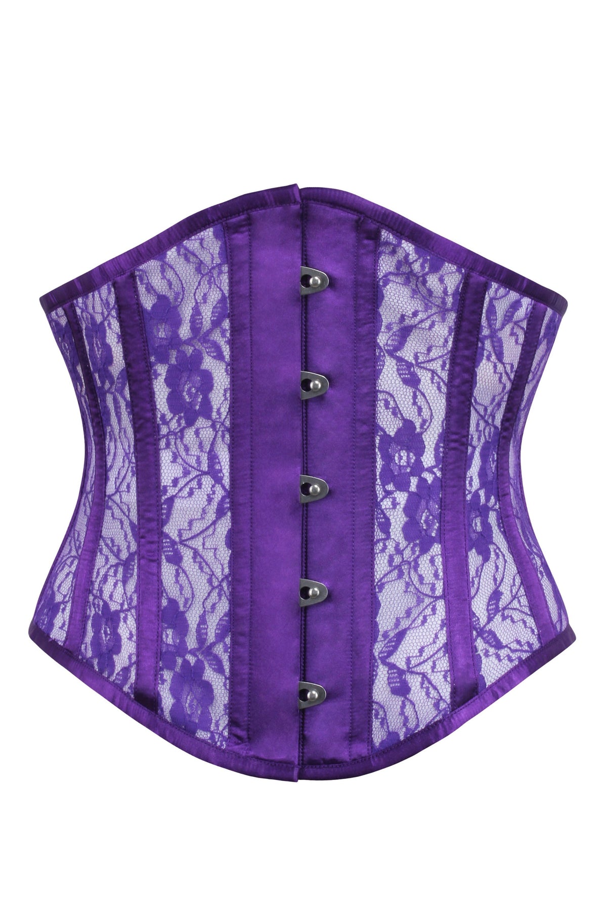 Purple Underbust Corset With Lace And Mesh Panels