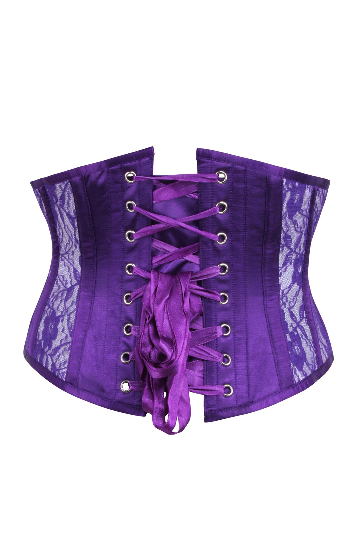Purple Underbust Corset With Lace And Mesh Panels