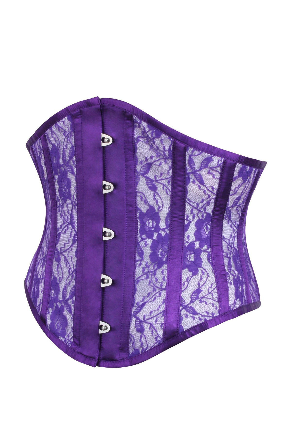 Purple Underbust Corset With Lace And Mesh Panels
