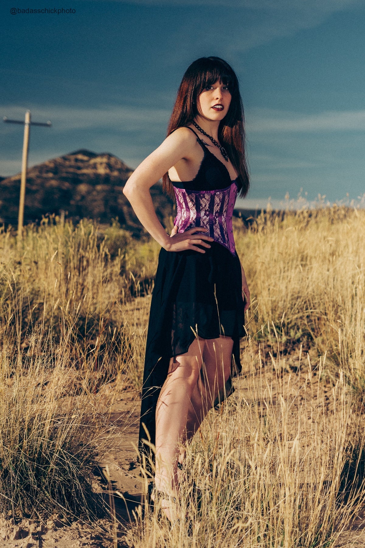 Purple Underbust Corset With Lace And Mesh Panels