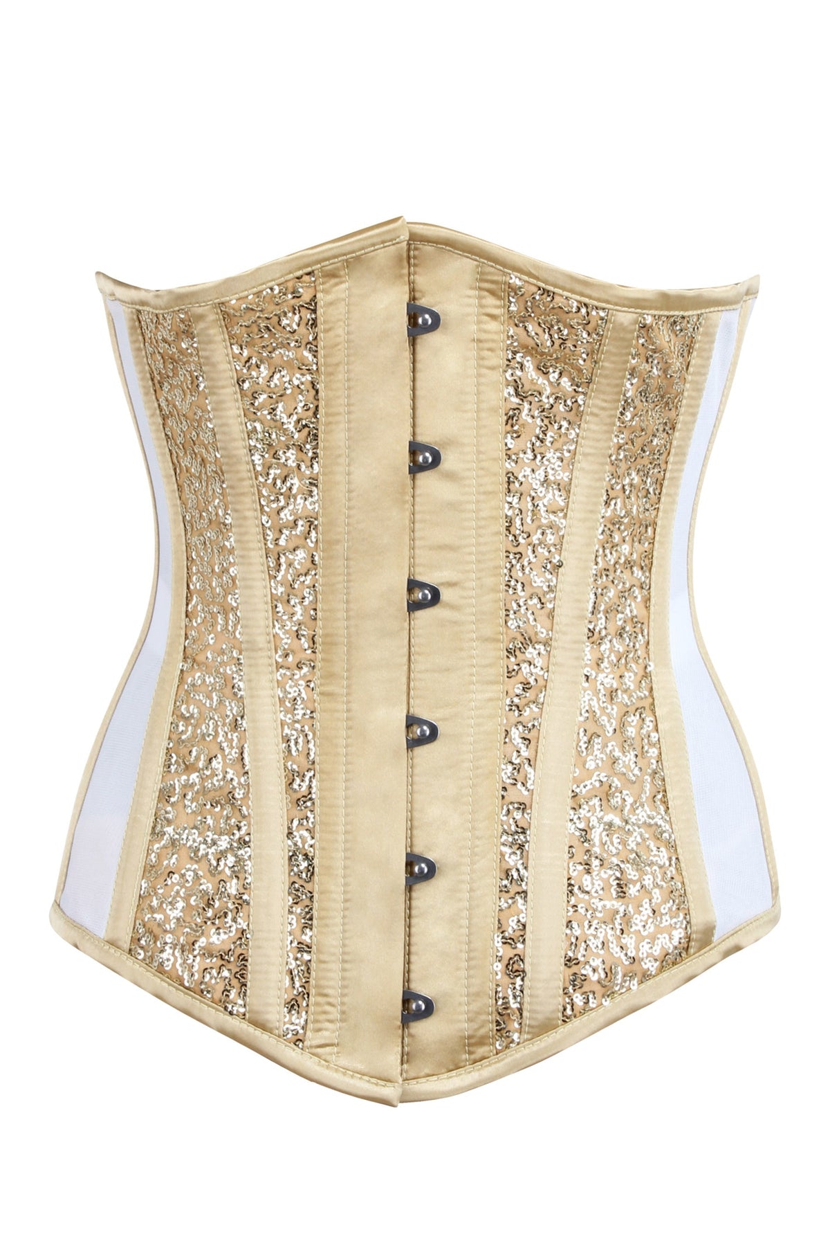 Longline Gold Sequin And Mesh Panel Underbust