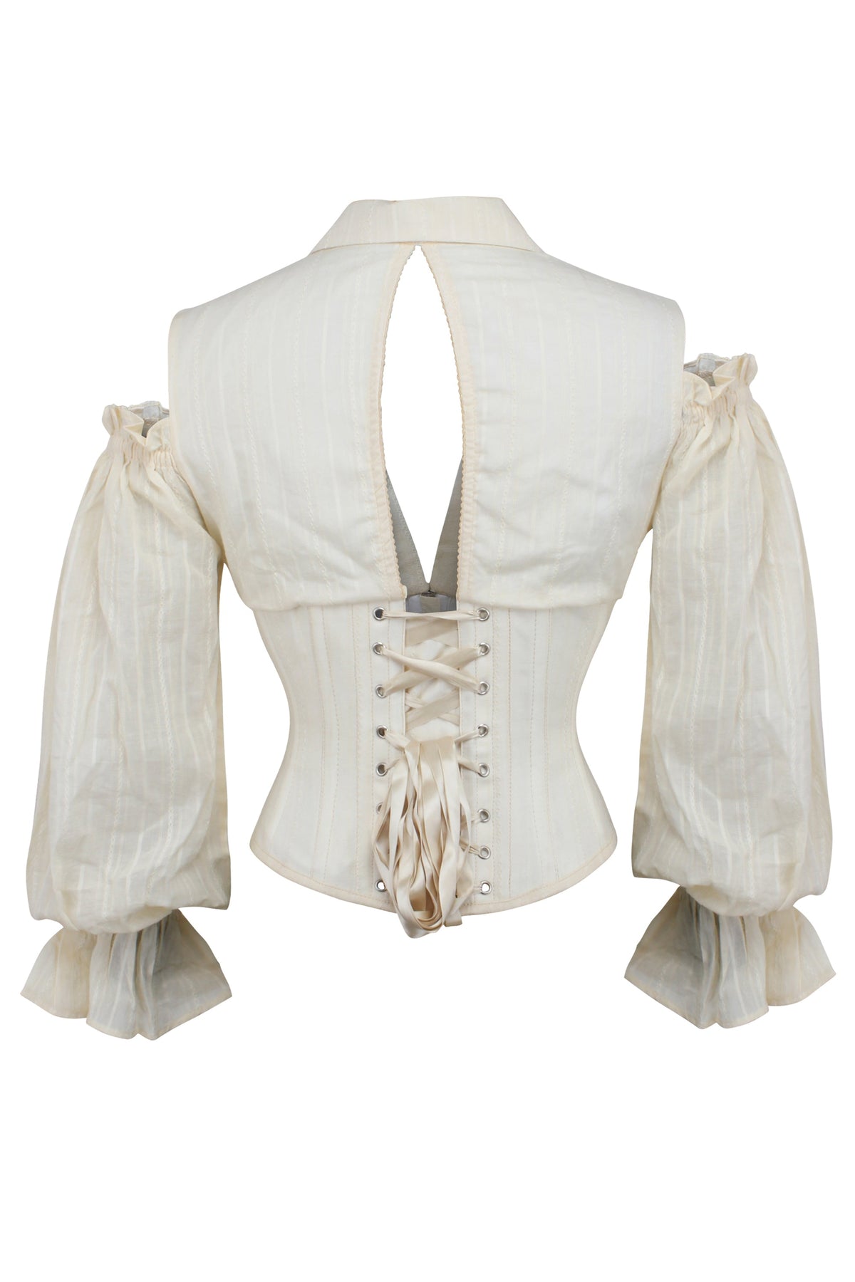 Ivory Corset Top With Front Zip And Long Sleeves