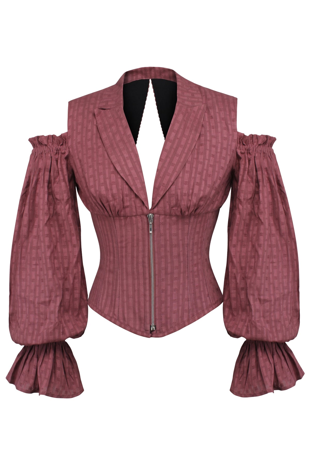 Terracotta Corset Top With Front Zip And Long Sleeves