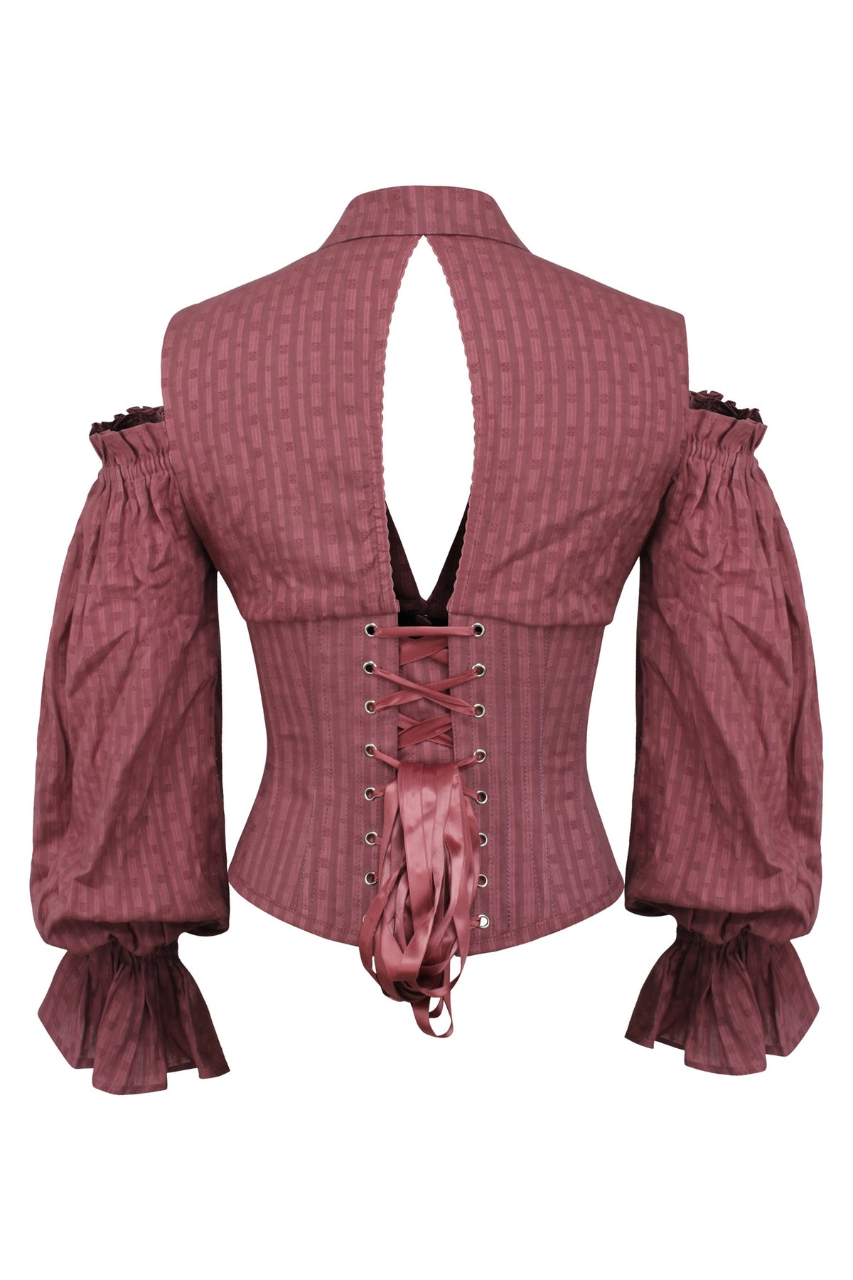 Terracotta Corset Top With Front Zip And Long Sleeves