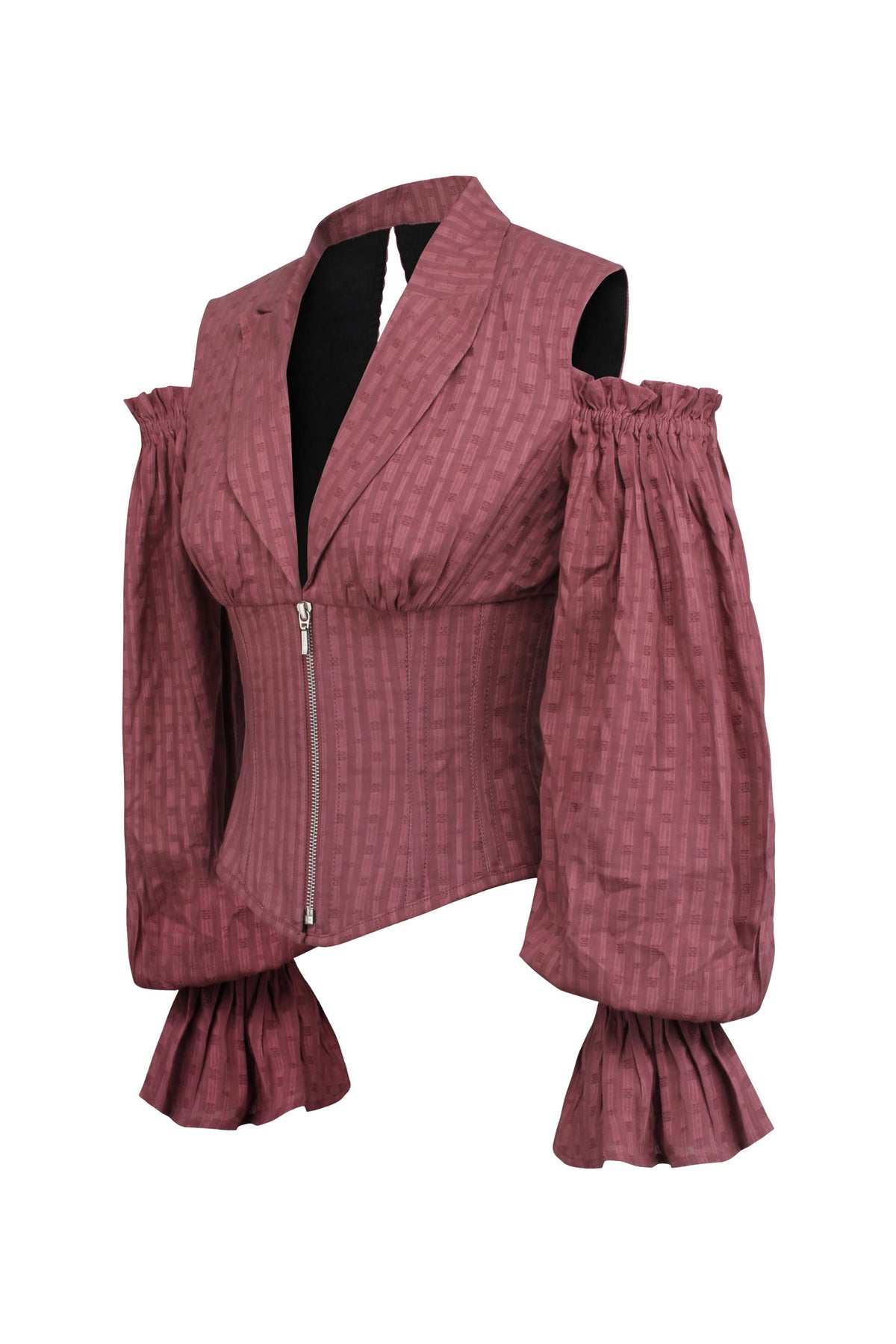 Terracotta Corset Top With Front Zip And Long Sleeves