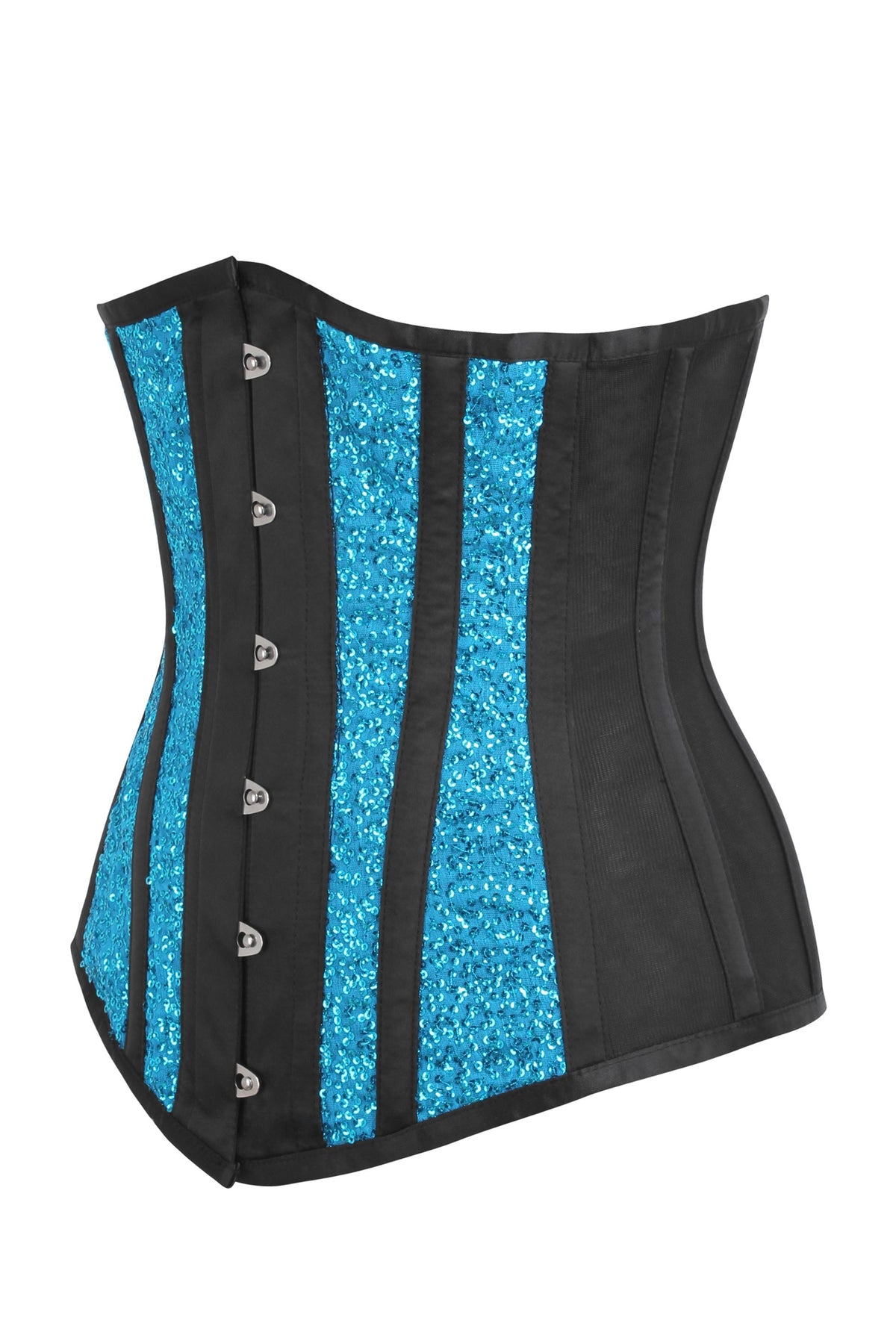 Longline Aqua Sequin And Mesh Panel Underbust