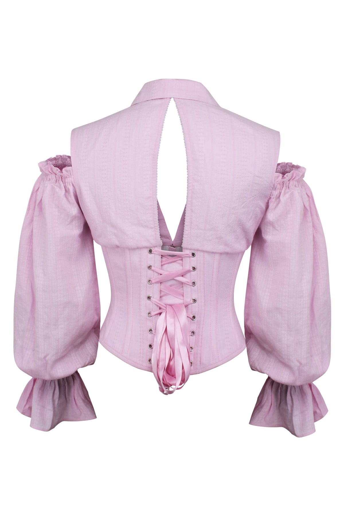 Pale Pink Corset Top With Front Zip And Long Sleeves