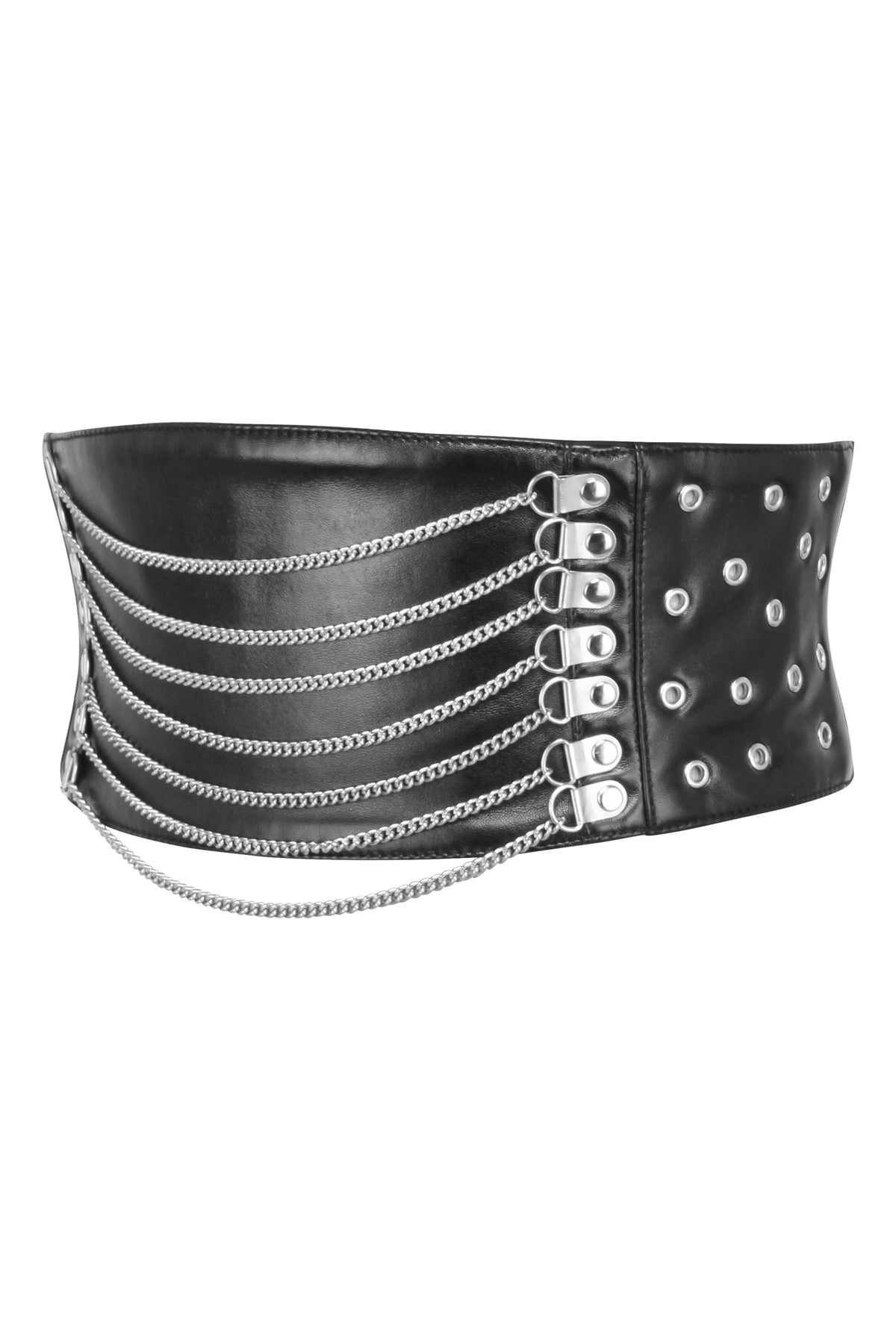 Matt Black PVC Corset Inspired Belt With Chains