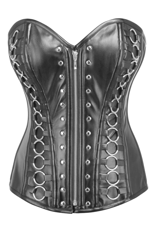 Zip Front Overbust Corset With Metal Loop Decoration