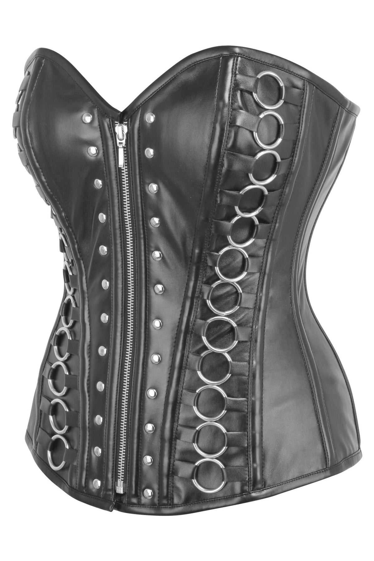 Zip Front Overbust Corset With Metal Loop Decoration