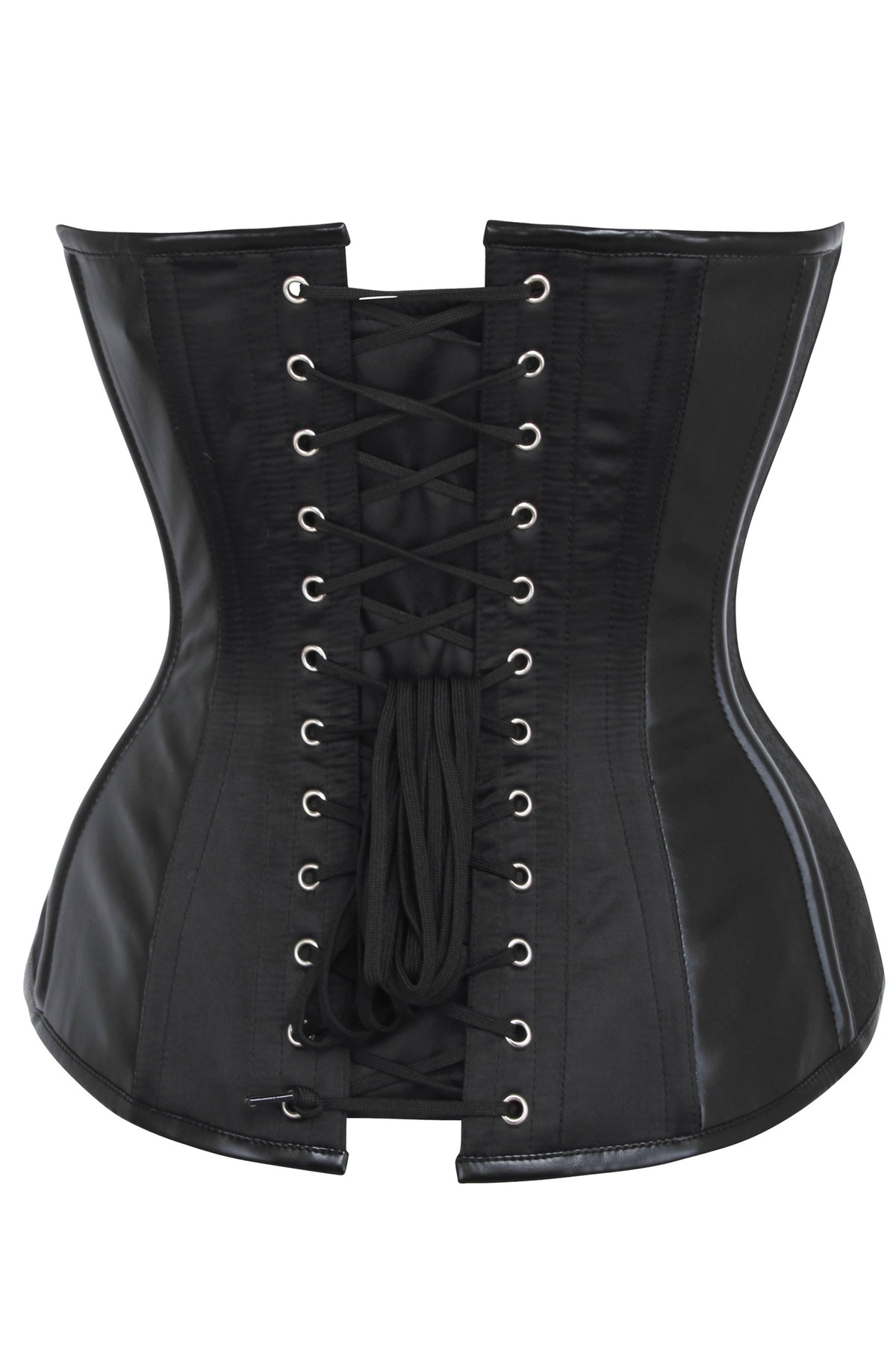 Black Brocade Overbust Corset With PVC Trims And Metal Loop Features