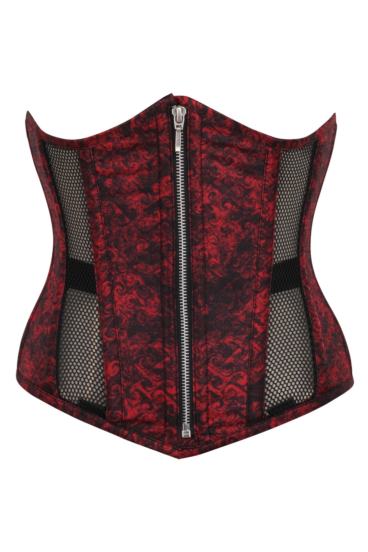 Gothic Mesh Panelled Zip Front Underbust Corset