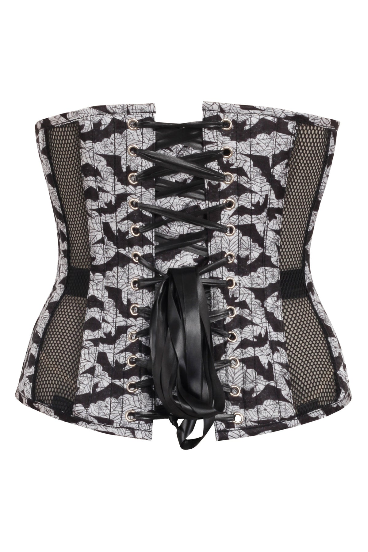Gothic Mesh Panelled Corset With Bat Print