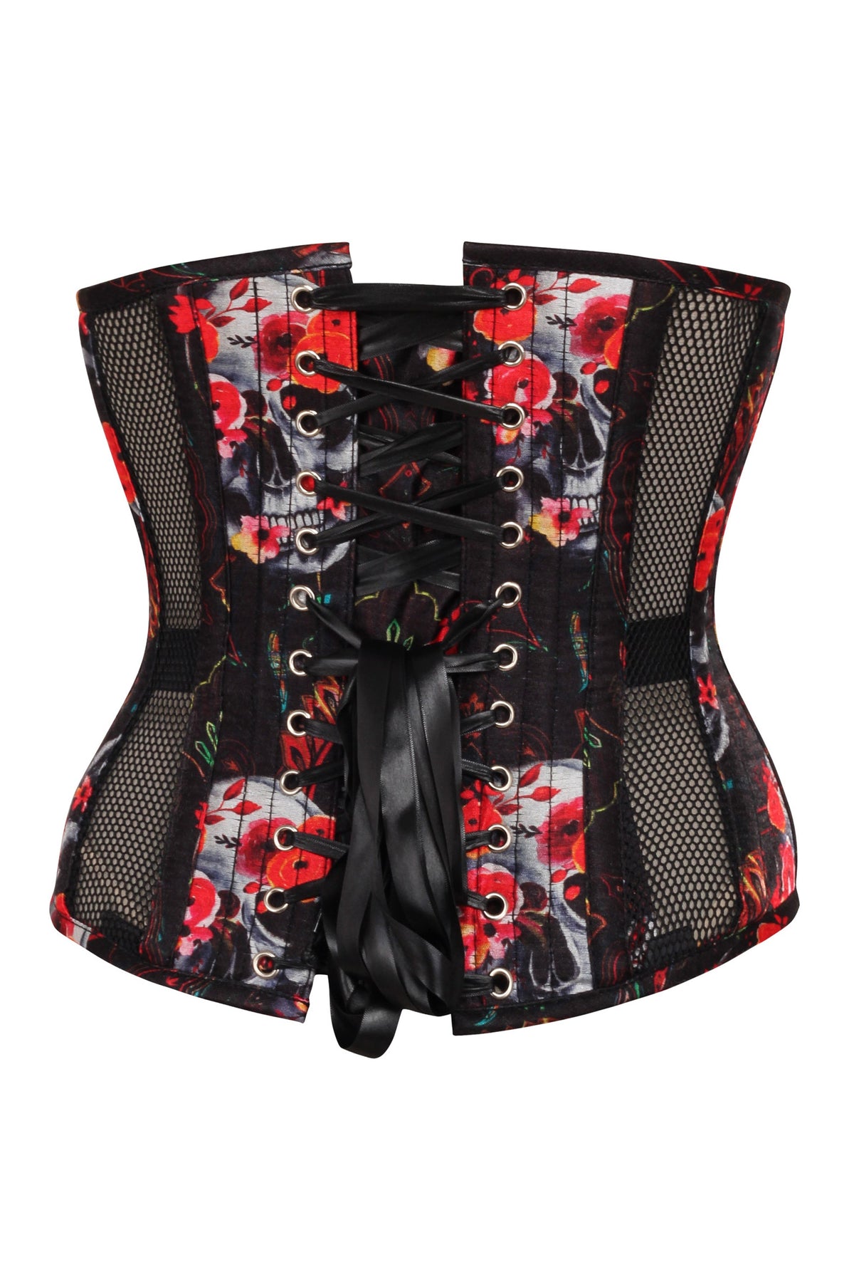 Gothic Mesh Panelled Corset With Skull Print