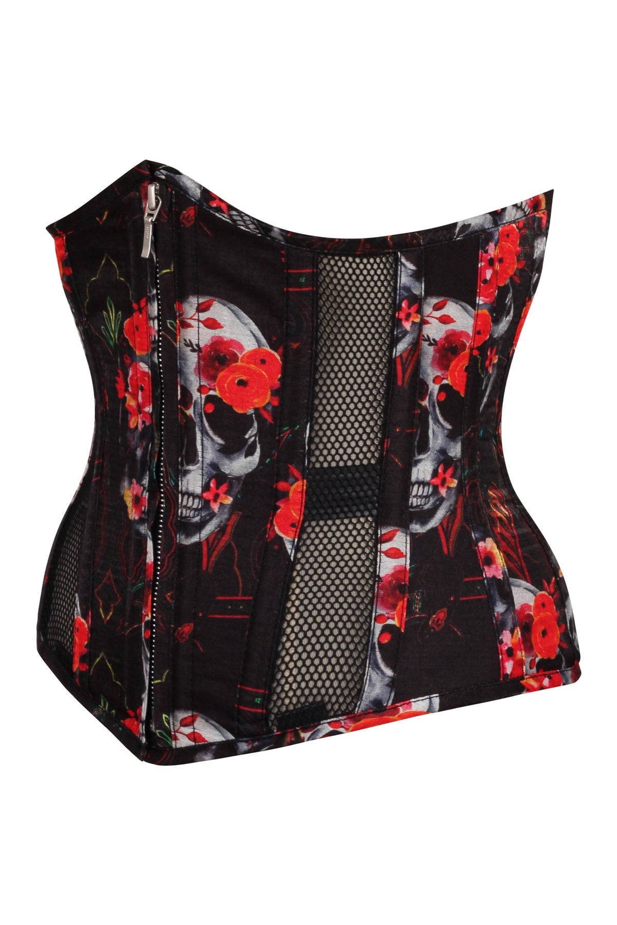 Gothic Mesh Panelled Corset With Skull Print