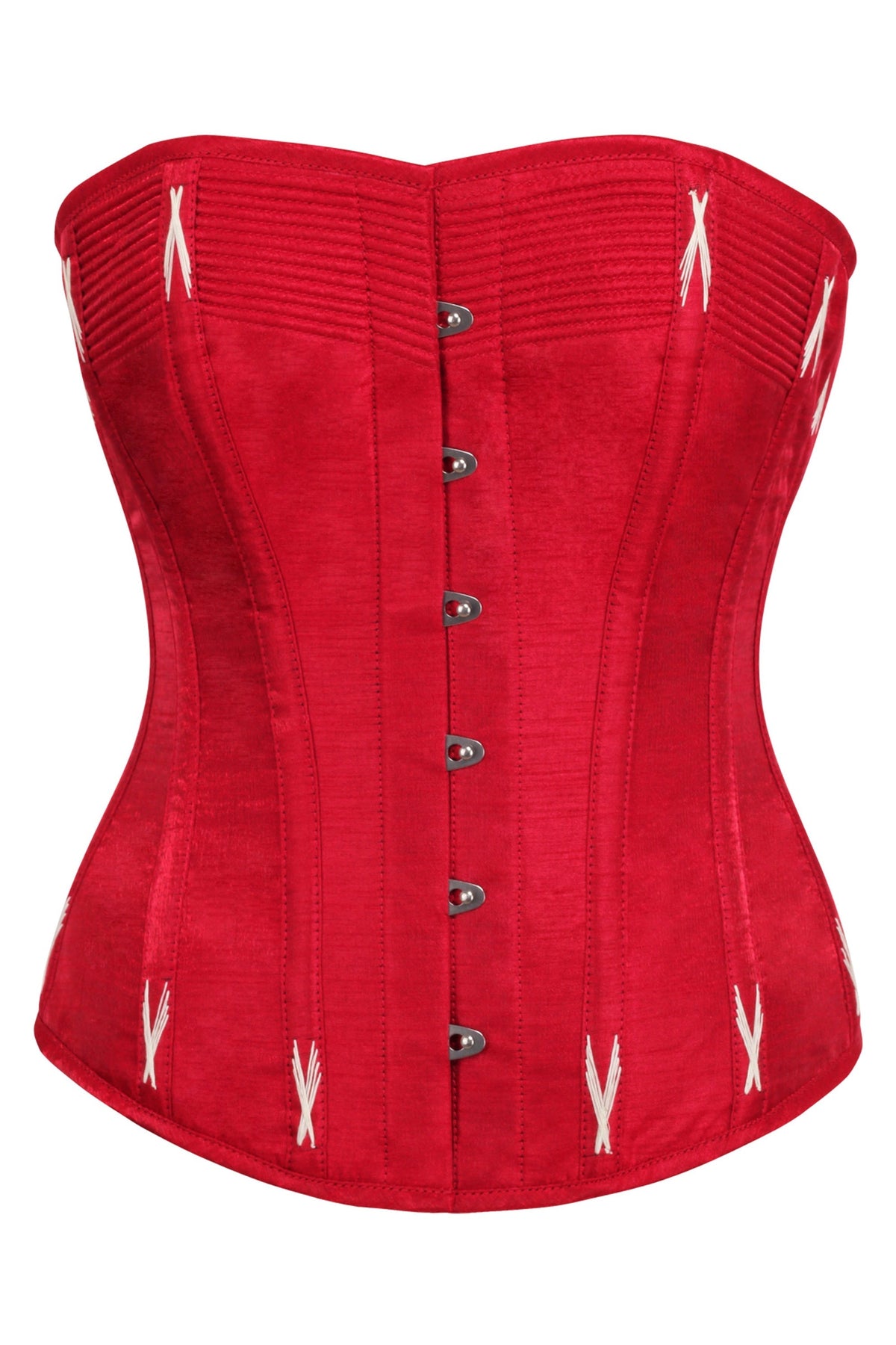 Lipstick Red Overbust Corset With White Flossing