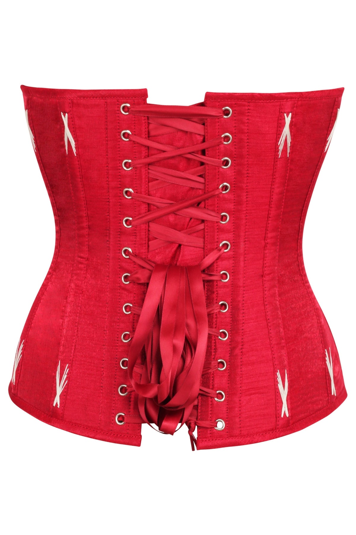 Lipstick Red Overbust Corset With White Flossing