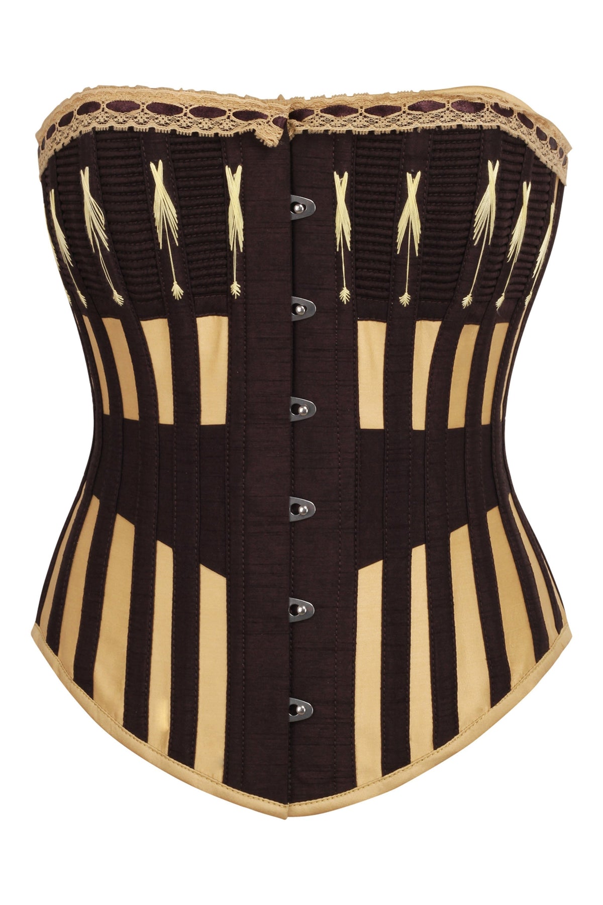 Gold And Brown Overbust Corset With Flossing