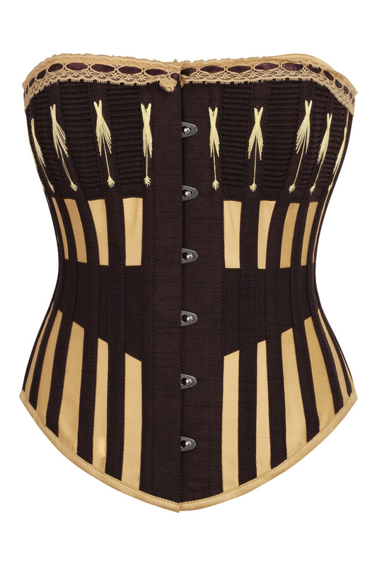 Gold And Brown Overbust Corset With Flossing