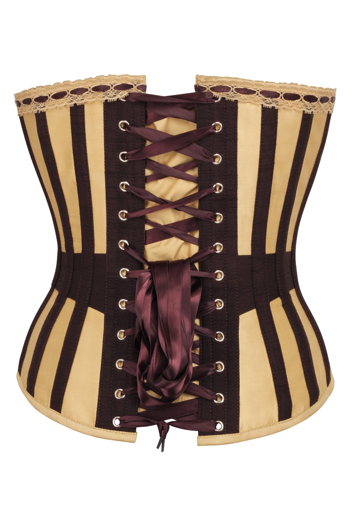 Gold And Brown Overbust Corset With Flossing